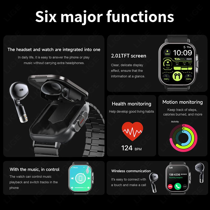 TWS 2In 1 Smart Watch with Headphones Sports Watch Bluetooth Headset Call Watch Men Health Monitor NFC Women Smartwatch Earbuds