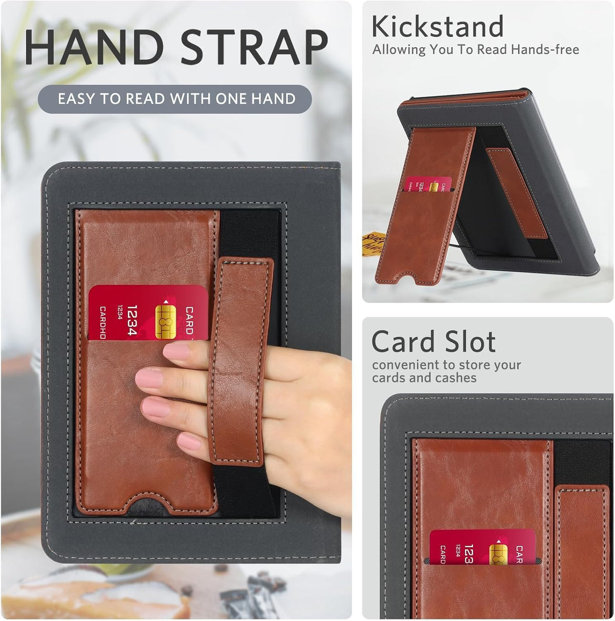 Case with Stand for Kindle Paperwhite 12Th Gen 2024 Released (7") & Kindle Colorsoft Signature Edition - Durable PU Leather Cover with Auto Sleep Wake, Card Slot, Hand Strap Feature, Vintage