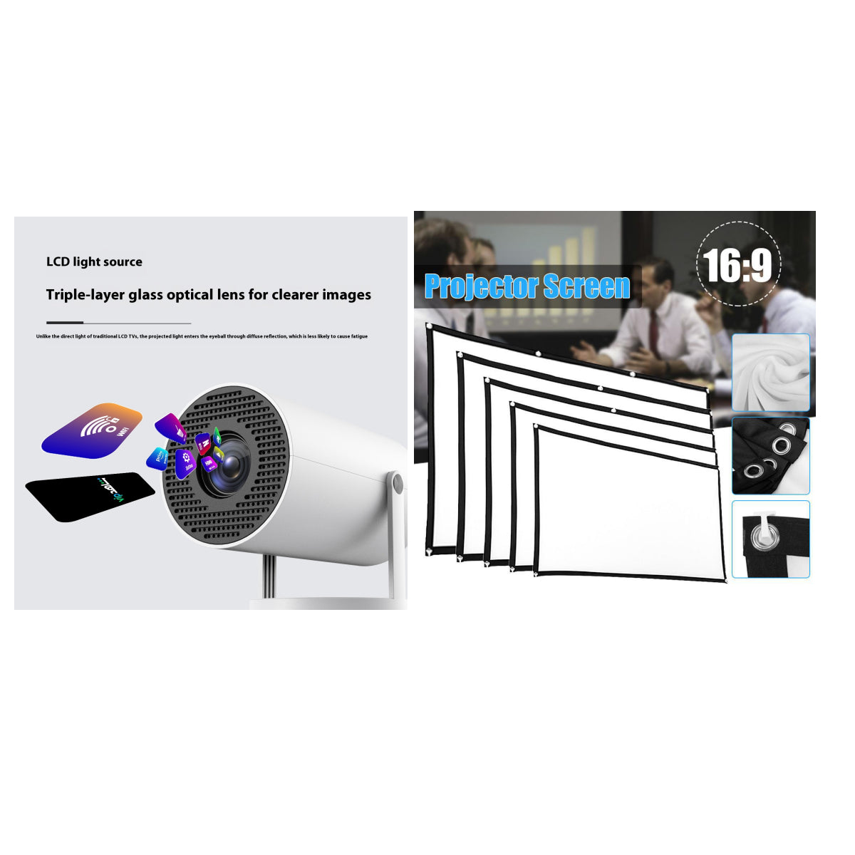 Portable Projector Small Straight Projector for Home Use 180 Degrees Projection Angle Automatic Focus Home Video Projector