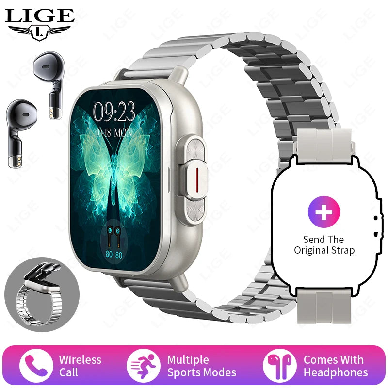 TWS 2In 1 Smart Watch with Headphones Sports Watch Bluetooth Headset Call Watch Men Health Monitor NFC Women Smartwatch Earbuds