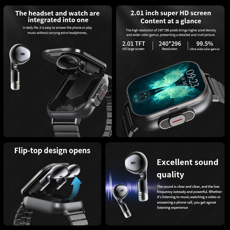 TWS 2In 1 Smart Watch with Headphones Sports Watch Bluetooth Headset Call Watch Men Health Monitor NFC Women Smartwatch Earbuds