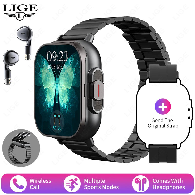 TWS 2In 1 Smart Watch with Headphones Sports Watch Bluetooth Headset Call Watch Men Health Monitor NFC Women Smartwatch Earbuds
