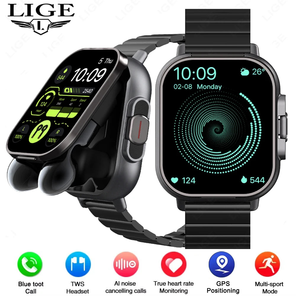 TWS 2In 1 Smart Watch with Headphones Sports Watch Bluetooth Headset Call Watch Men Health Monitor NFC Women Smartwatch Earbuds